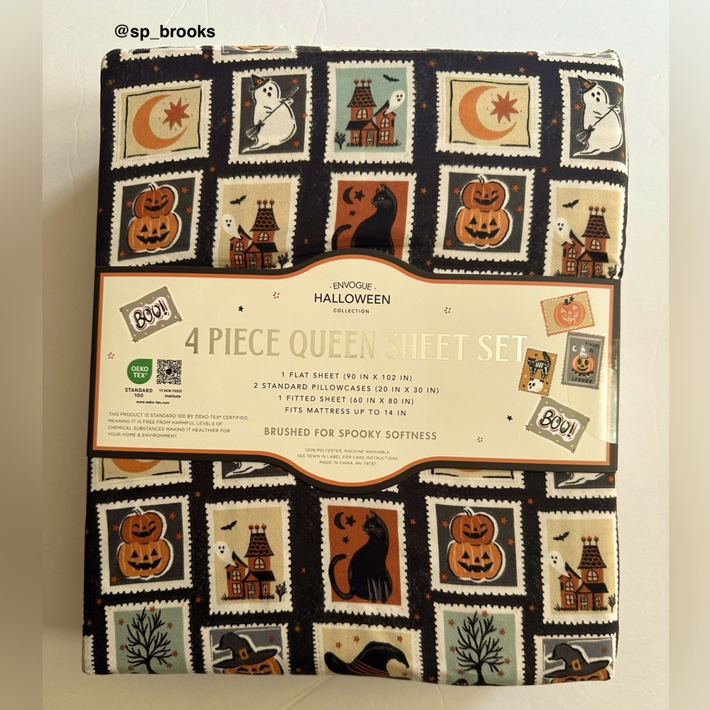 🎁ENVOGUE Halloween Sheet Set - Stamps Pattern - Queen Sheet Set - Black Multi - Picture 2 of 3